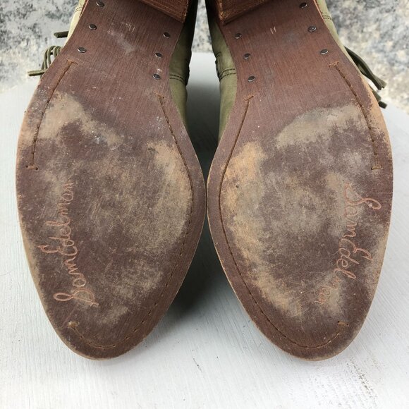 Sam Edelman Women's Size 11M Louie Green Leather Fringe High Heel Ankle Boots - Picture 12 of 15